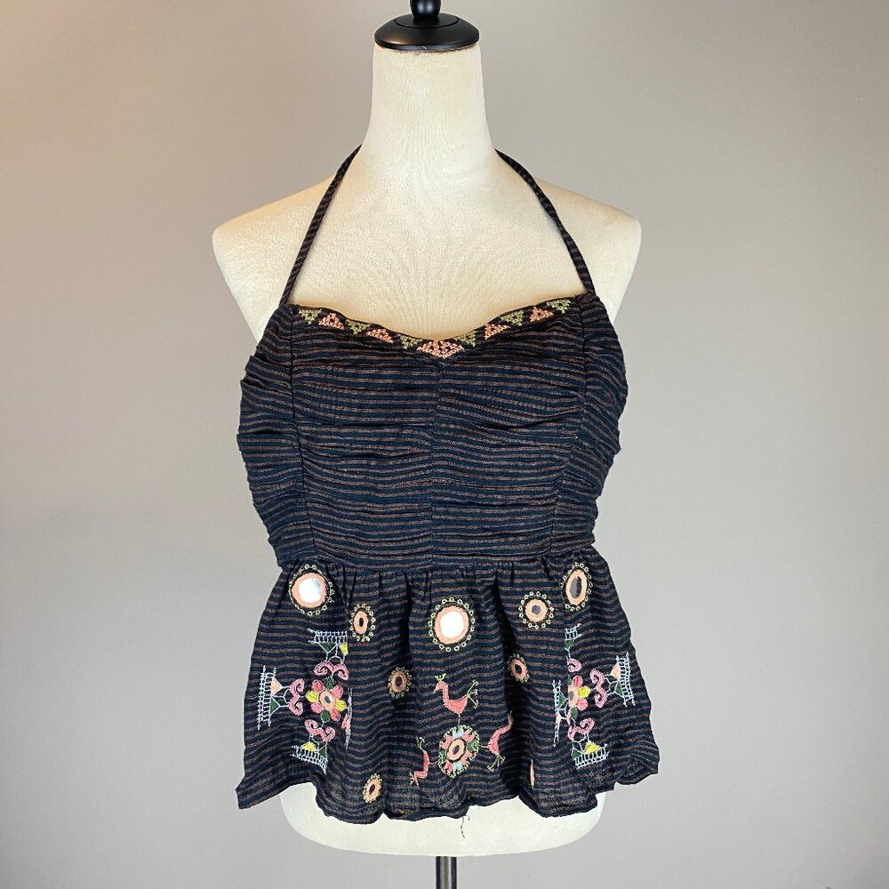 Free People Sweet Safari Embroidered Halter Top Size Medium - Flaw